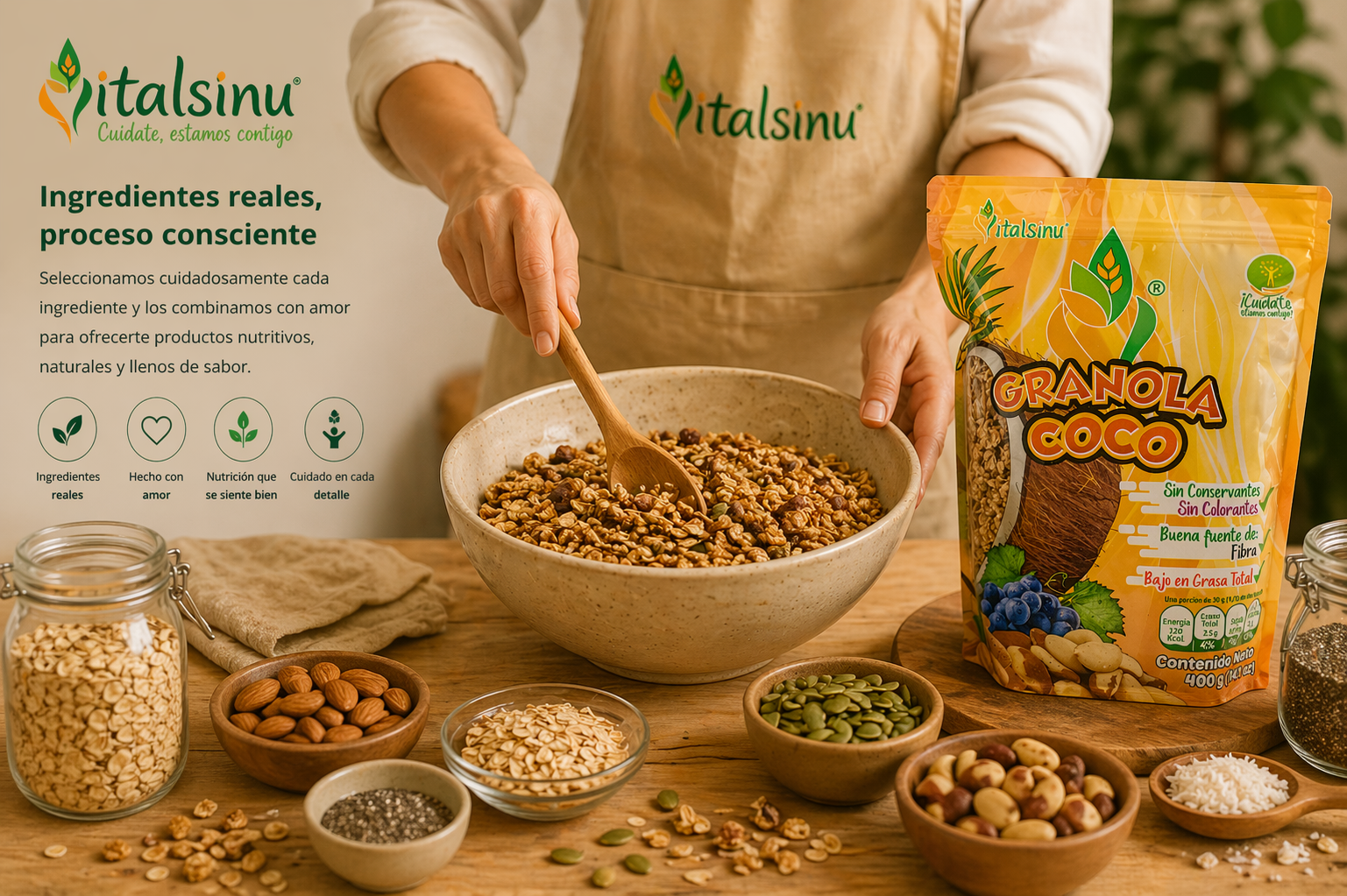 Equipo Vitalsinú trabajando con ingredientes naturales